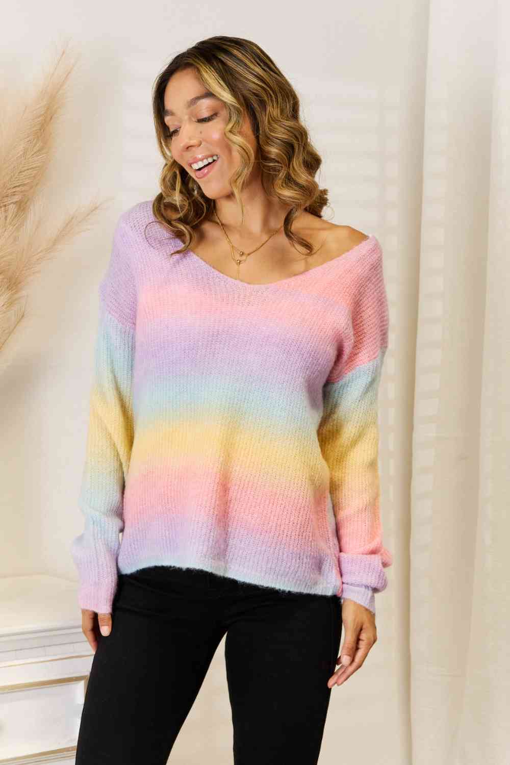 Gradient V-Neck Sweater - T - 1 COLOR -