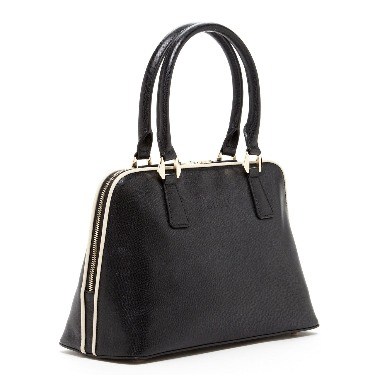 Melissa Saffiano Leather Satchel Bag Black -