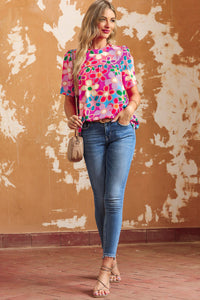 Thumbnail for Tied Printed Round Neck Half Sleeve Blouse - T - 1 COLOR -