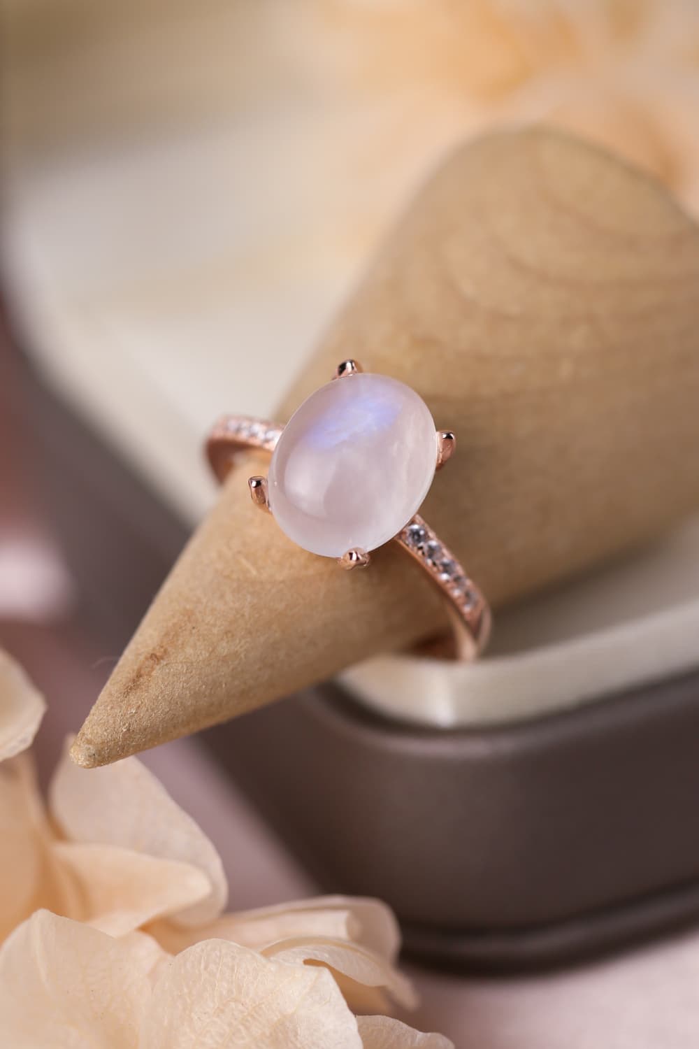 Natural Moonstone 925 Sterling Silver Side Stone Ring - T - SIZES 6 THRU 9 -