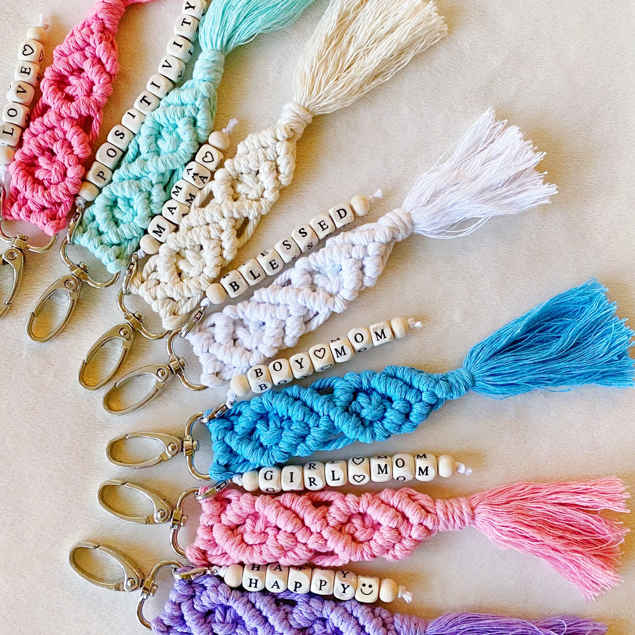 Macrame Beloved Boho Key Chain - 7.5" - 7 COLORS -