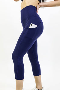 Thumbnail for Savoy - High Waisted Yoga Capri Leggings - Navy Blue - 1 COLOR -