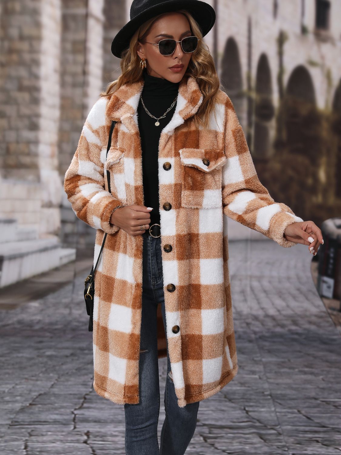 Plaid Collared Neck Button Down Coat - T - 1 COLOR -