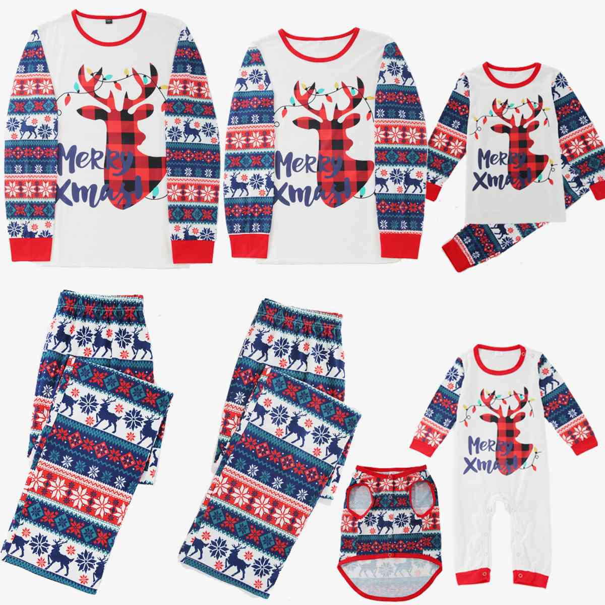 MEN MERRY XMAS Reindeer Graphic Top and Pants Set - T -