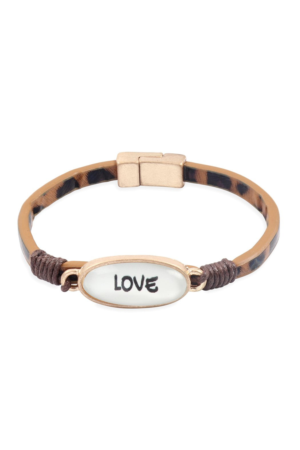 Riah Fashion - "Love" Animal Print Leather Magnet Bracelet - 4 COLORS -