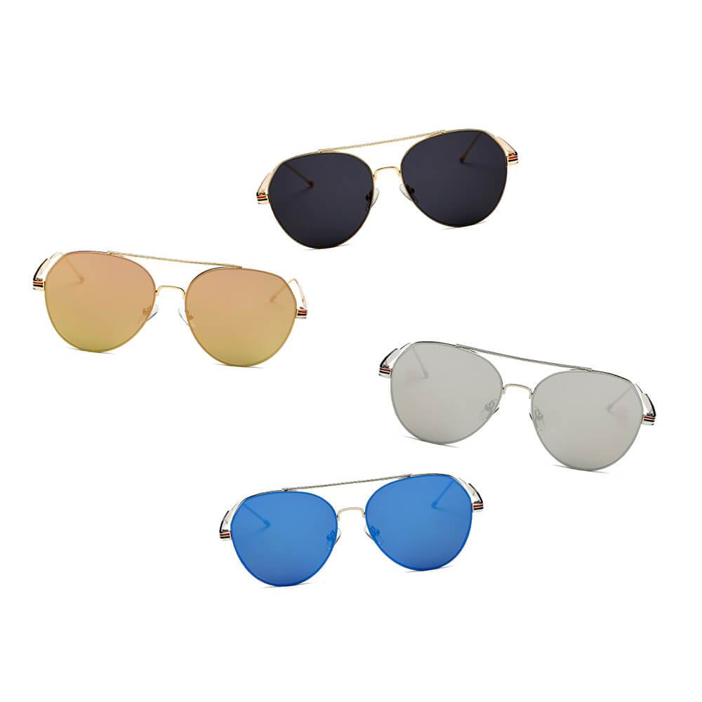 Erie | S2006 - Modern Teardrop Aviator Flat Mirrored Flat Lens Sunglasses - 4 COLORS -