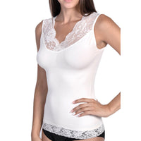 Thumbnail for Seamless Shaping Tank Top With Lace Detail Ivory -