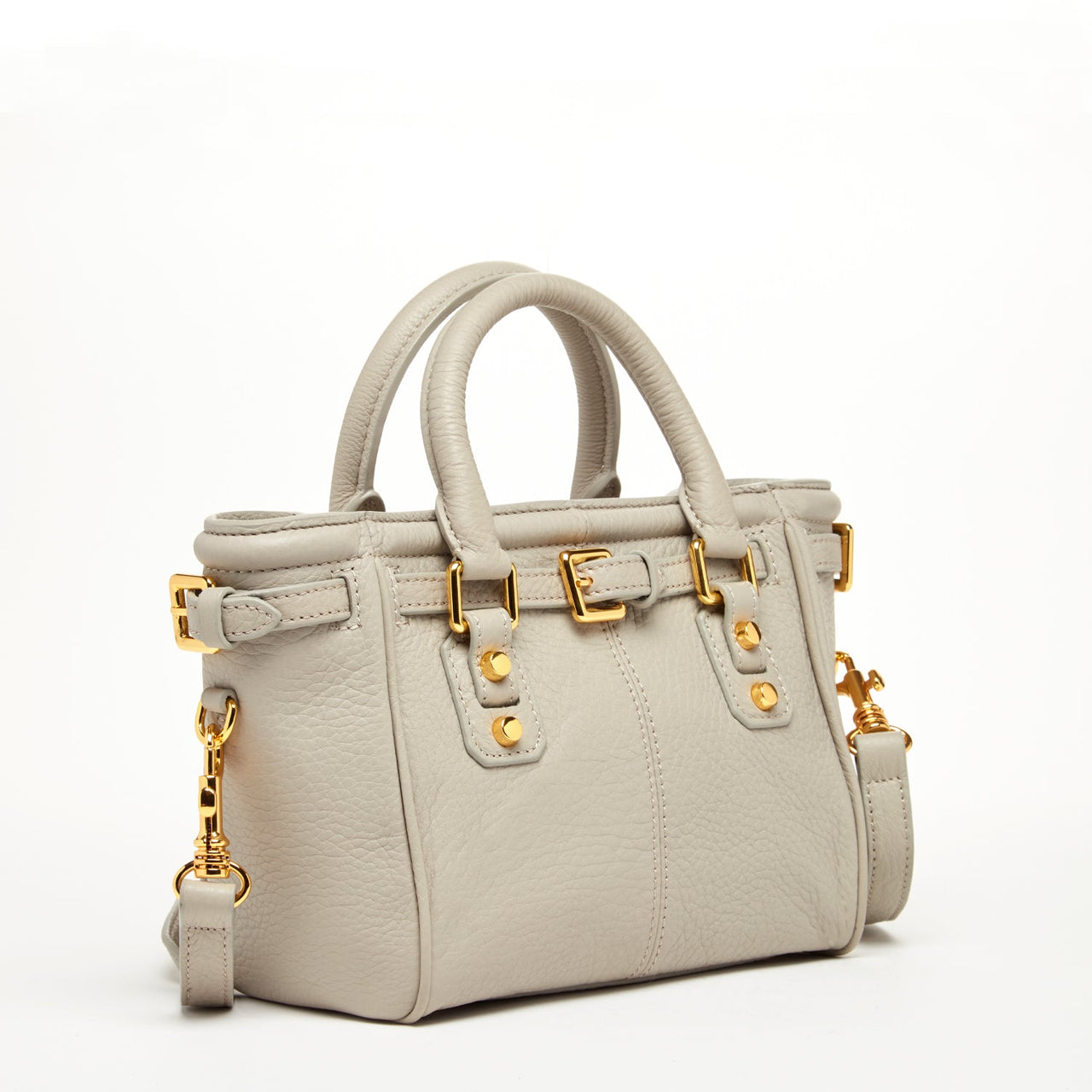 Emma Leather Satchel Bag Grayish Beige -