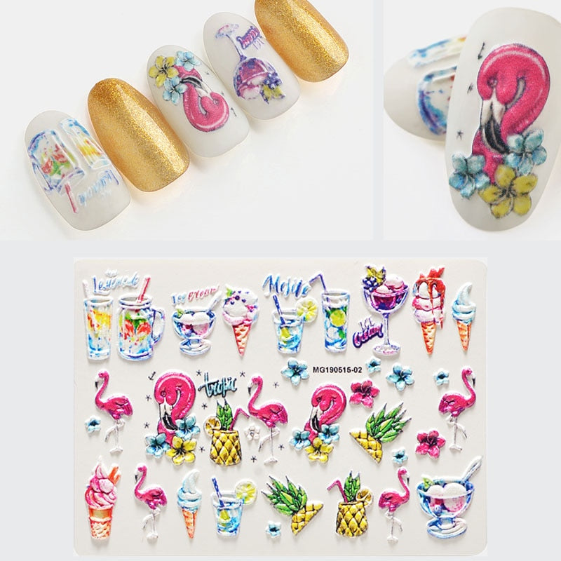 3D Acrylic Engraved / Relief - Flower Nail Stickers Embossed Flowers & Leaves - [27 DAY DELIVERY] -  Water Decals  - 19 STYLES! -