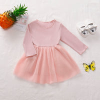 Thumbnail for Girls Round Neck Ribbed Tulle Dress - T - 4 SIZES - 2 COLORS -