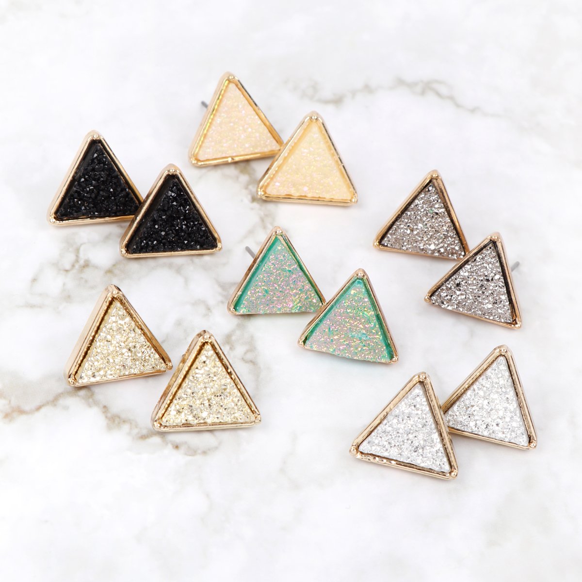 Riah Fashion - Druzy Triangle Post Earrings - 7 COLORS -