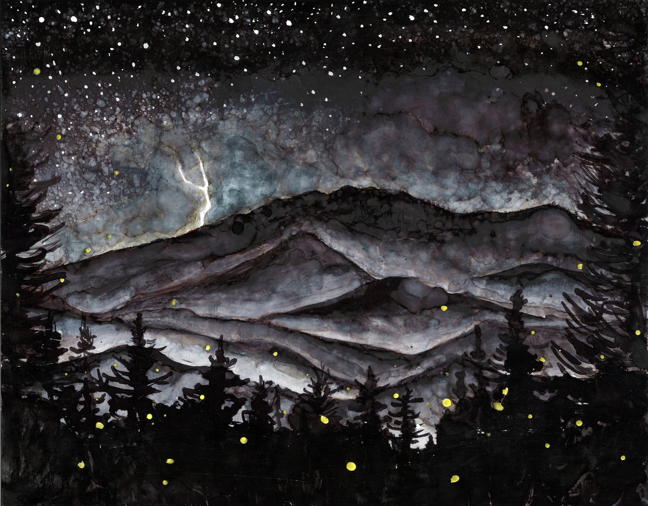 Smoky Mountains Storm at Night : Blank Greeting Cards - 5"X7" - 1 OR SET(6) -