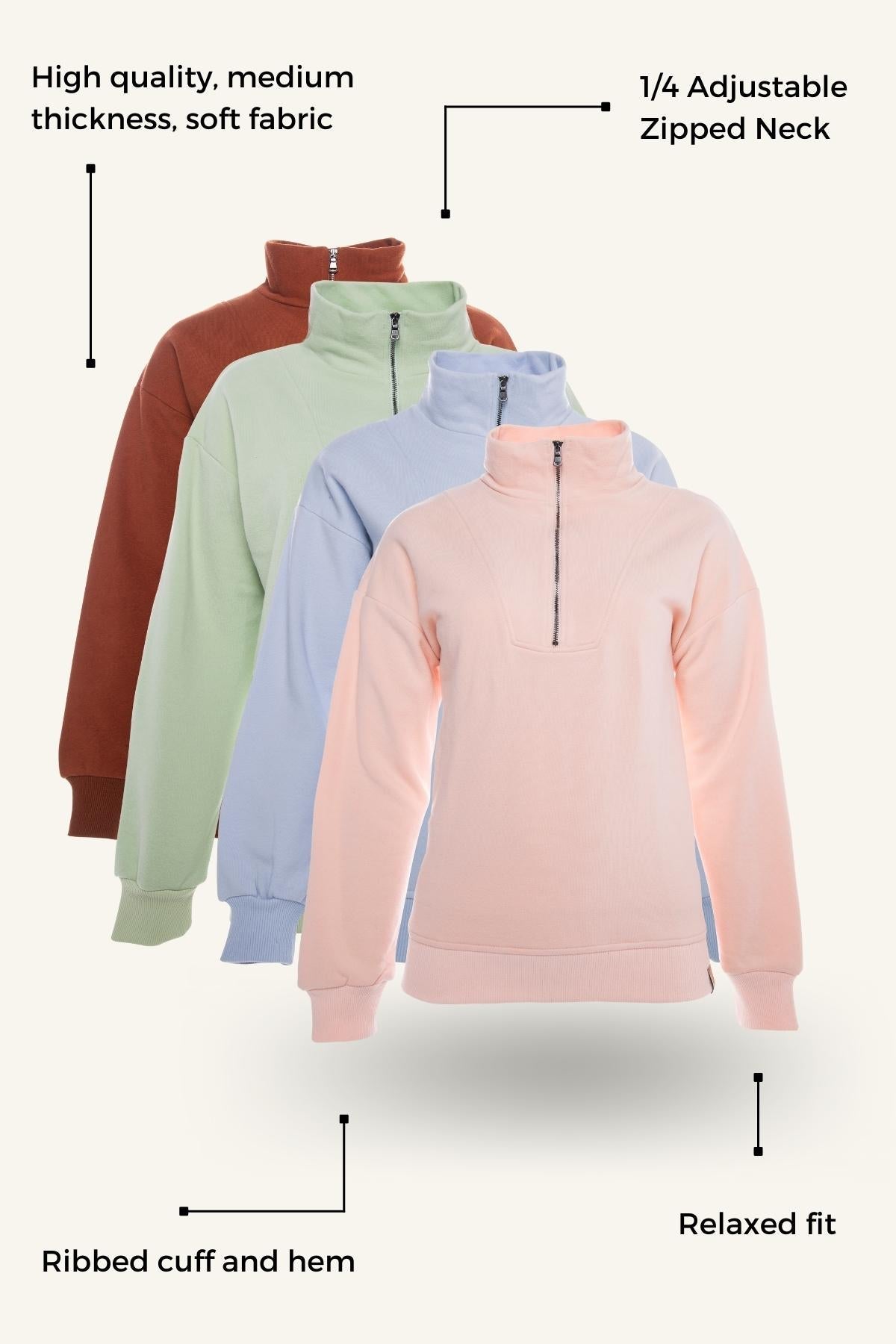 Zipped Neck Sweatshirt - 5 COLORS -