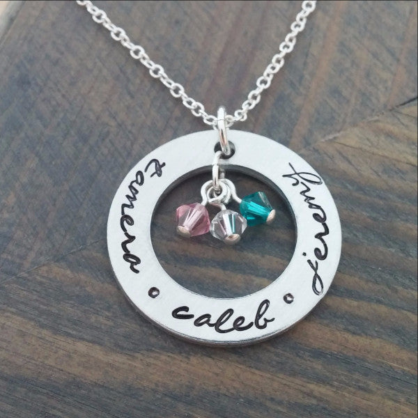 Personalized Necklace With Kids Names and Birthstones -