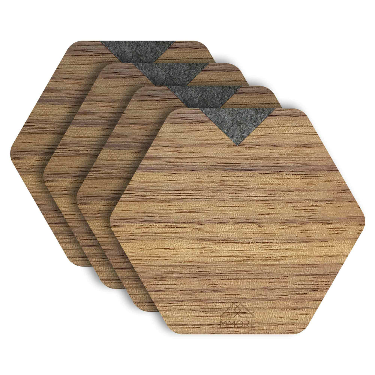 MMORE - Wooden Coasters - American Walnut / Set of 4 Coasters - 10 THUMB HANDLE COLORS -