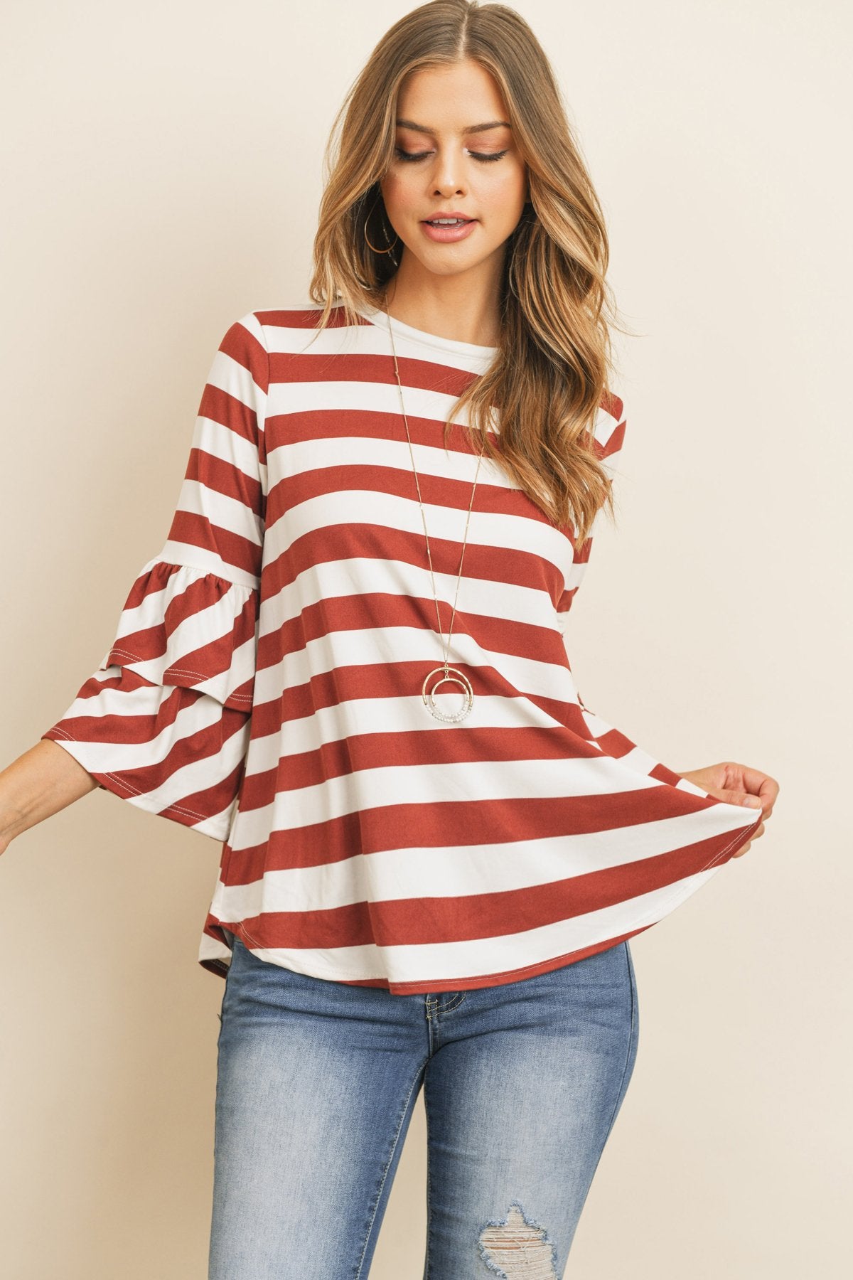 Riah Fashion - Double Ruffle Long Sleeve Top - 5 COLORS -