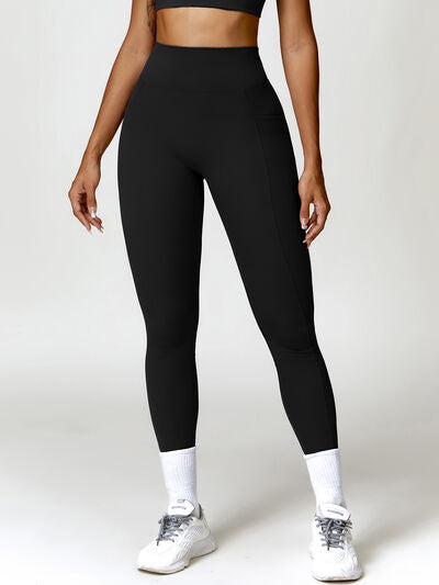 Ruched Pocketed High Waist Active Leggings - T - 4 COLORS -