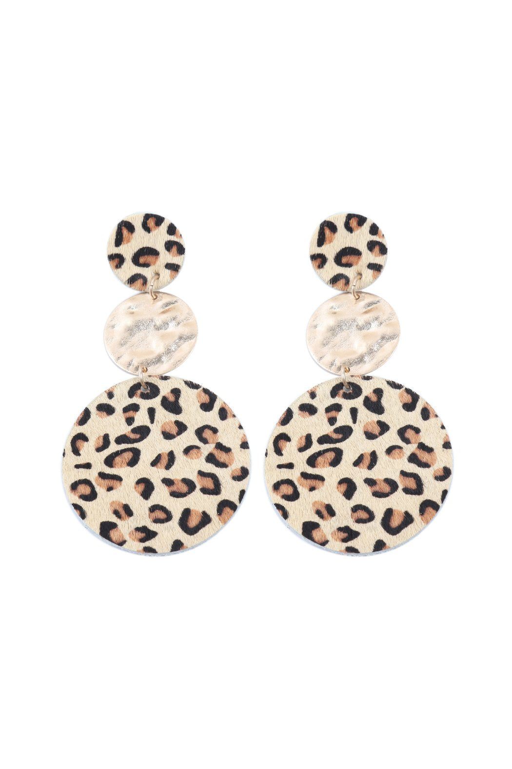 Round Leopard Leather With Metal Link Drop Earrings - 5 COLORS -