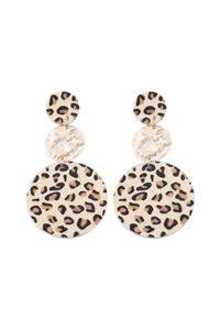 Thumbnail for Round Leopard Leather With Metal Link Drop Earrings - 5 COLORS -