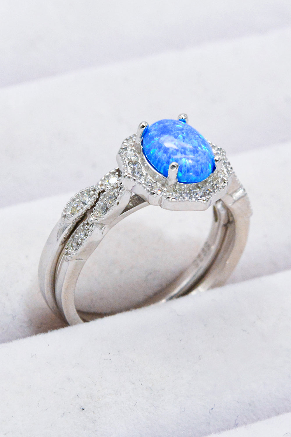 2-Piece 925 Sterling Silver Opal Ring Set - T - SIZES 5 THRU 12 - 1 COLOR -