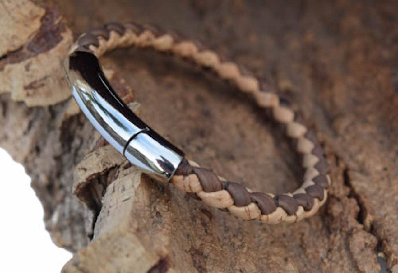 Stainless Steel Weaved Cork Bracelet -