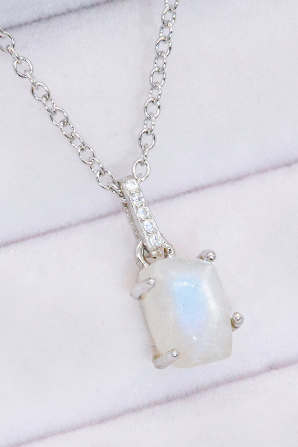 Natural Moonstone 4-Prong Pendant Necklace - T - 2 FINISHES -