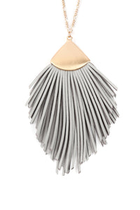 Thumbnail for Feather Shape Pu Leather Tassel Necklace - 8 COLORS -