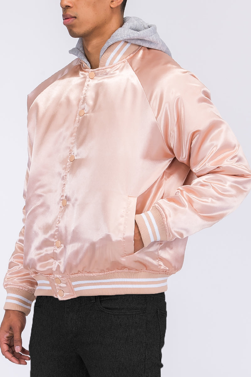 Satin Hooded Varsity Jacket - 7 COLORS -