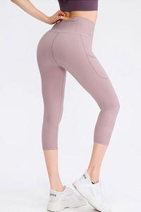 Thumbnail for Wide Waistband Cropped Active Leggings with Pockets - T - 2 COLORS -