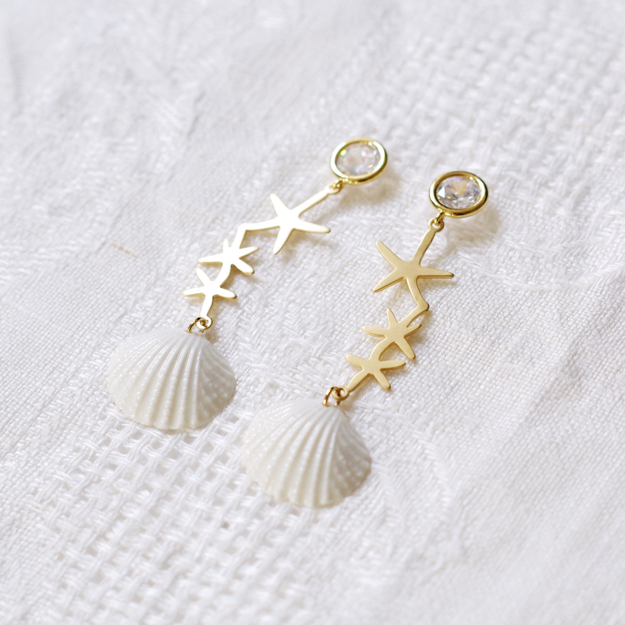 Crystal Star Porcelain Seashell Earrings -