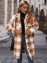 Thumbnail for Plaid Collared Neck Button Down Coat - T - 1 COLOR -