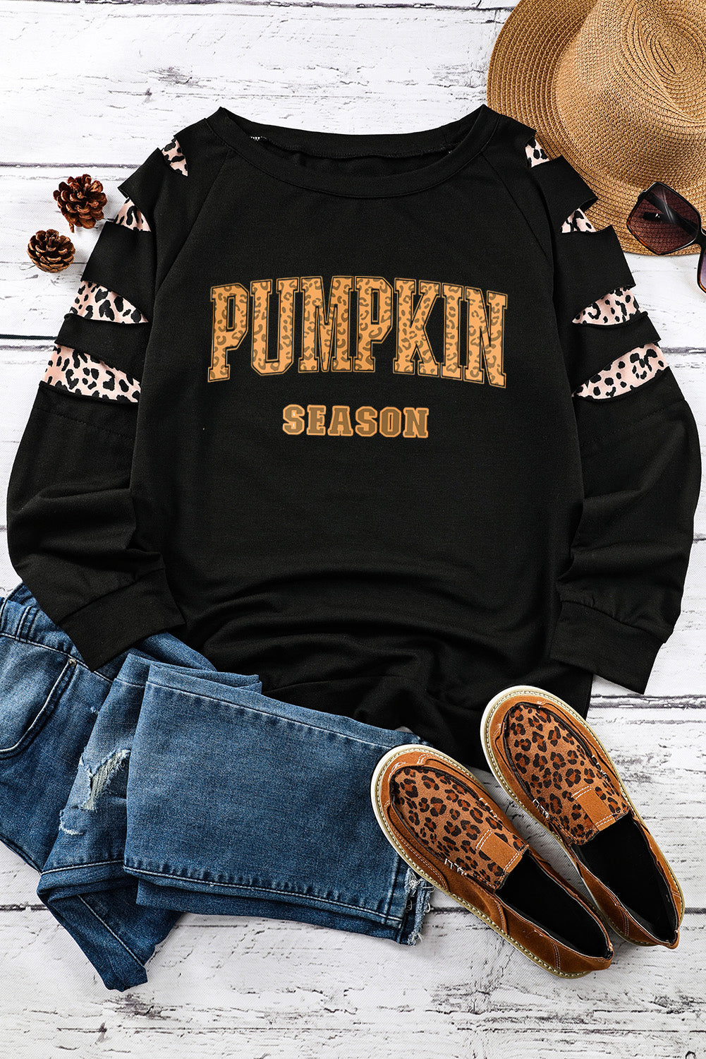 PUMPKIN SEASON Graphic  Leopard Sweatshirt - T - 1 COLOR -