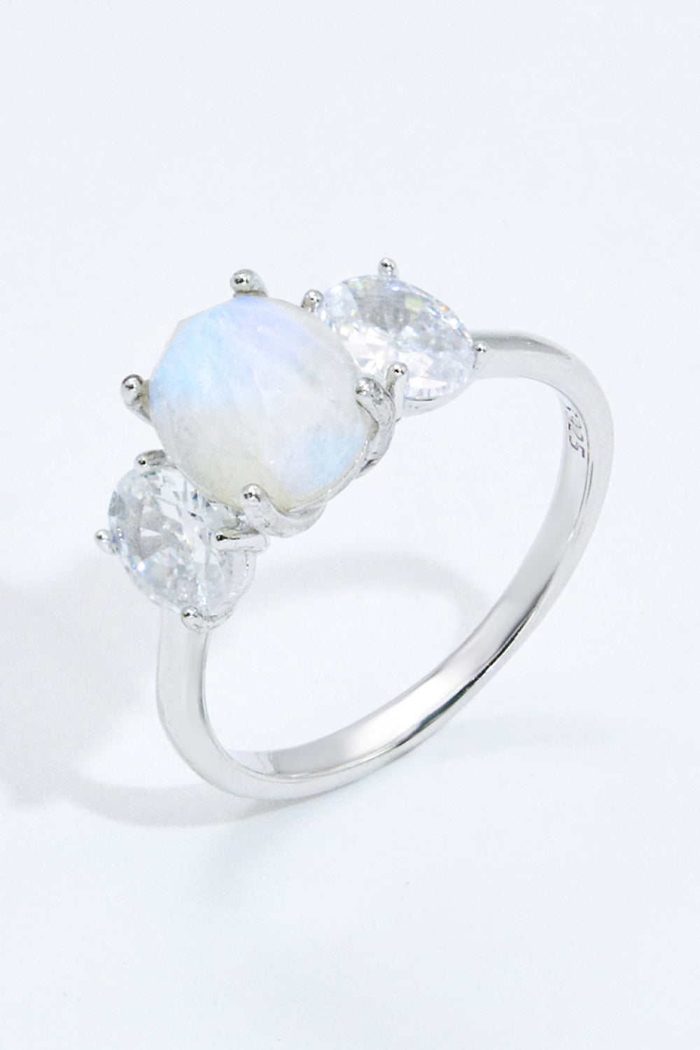 Natural Moonstone and Zircon Ring - T - SIZES 6 THRU 9 - 2 FINISHES -