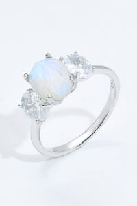 Thumbnail for Natural Moonstone and Zircon Ring - T - SIZES 6 THRU 9 - 2 FINISHES -