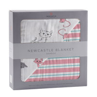 Thumbnail for Playful Kitty and Candy Stripe Bamboo Muslin Newcastle Blanket -