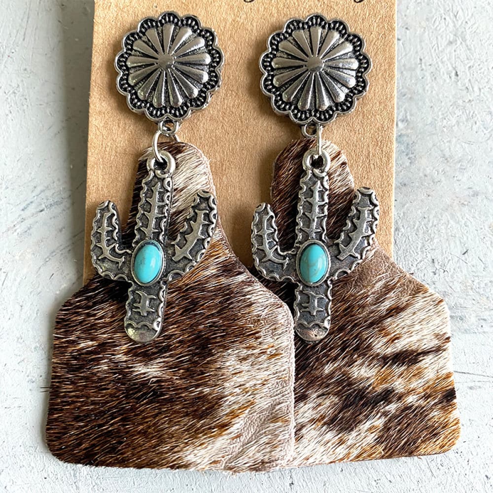 Turquoise Decor Cactus Alloy Earrings - T - 7 STYLES -