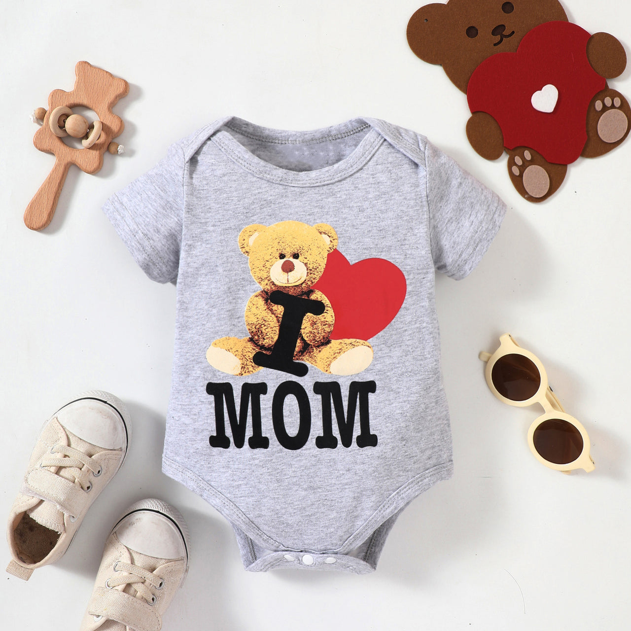 Baby Bear Graphic Short Sleeve Bodysuit - T - 5 SIZES - 2 COLORS -