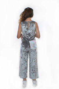 Thumbnail for Stardust - COCO With Pocketwist™ – Silver Crushed Velvet Jumpsuit - 1 COLOR -