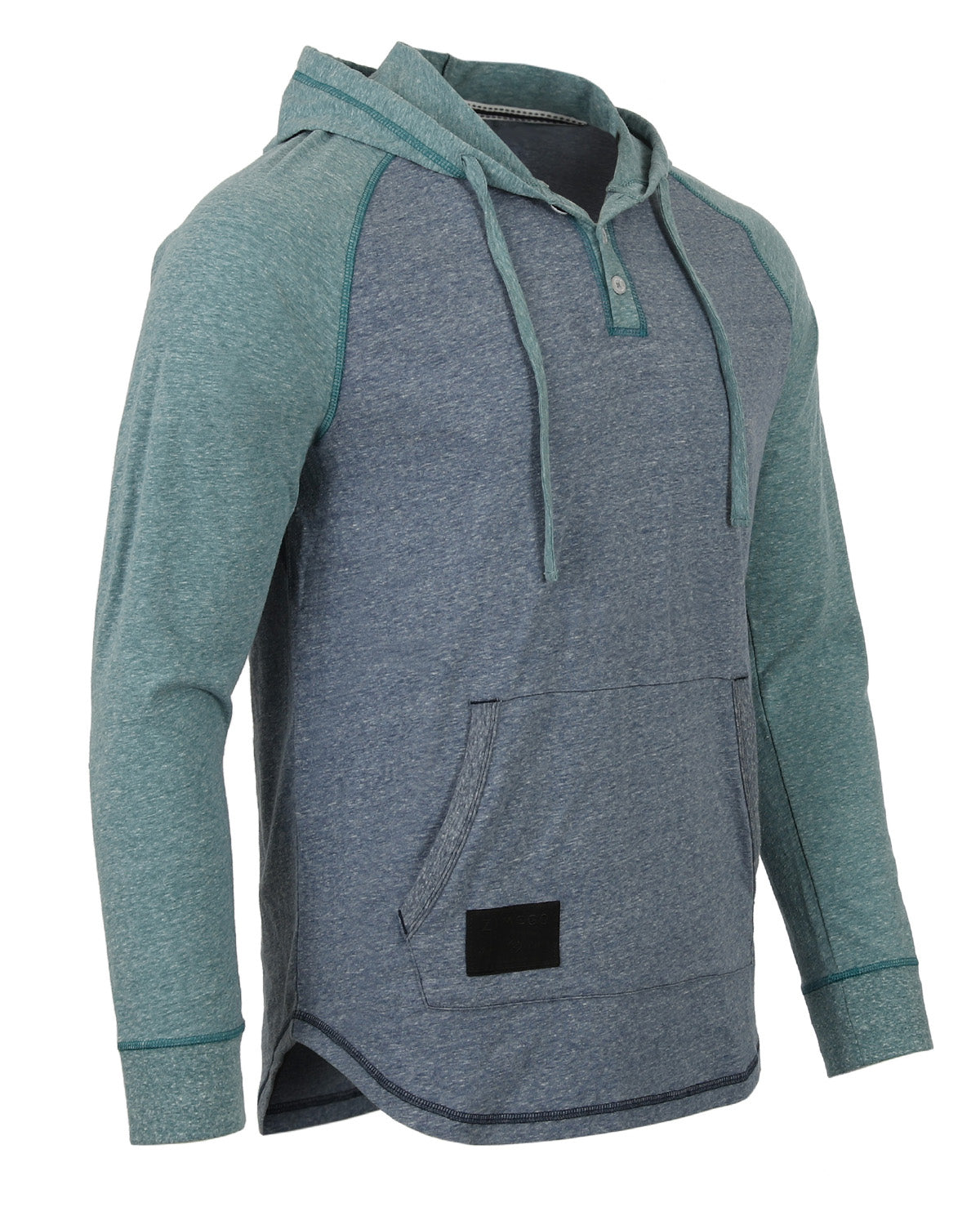 Men's Long Sleeve Henley Raglan Hoodie With Kangaroo Pocket - 1 COLOR -