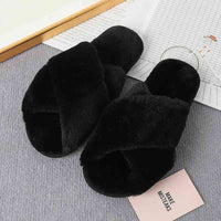 Thumbnail for Faux Fur Crisscross Strap Slippers - T - 7 COLORS -