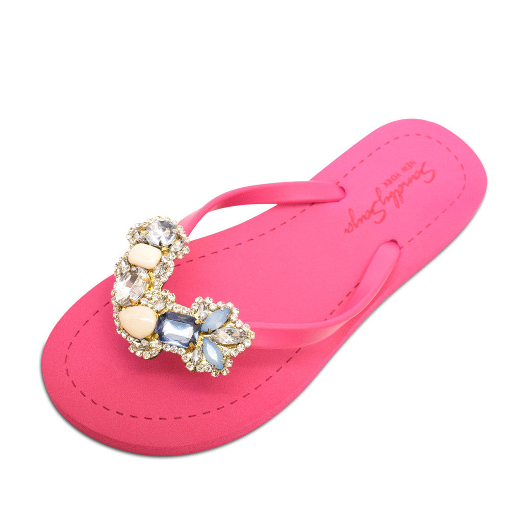 SAND BY SAYA N.Y. - Blue York - Rhinestone Flat Flip Flops Sandal - 5 COLORS -