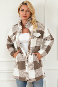 Thumbnail for Plaid Button Down Coat with Pockets - T - 2 COLORS -