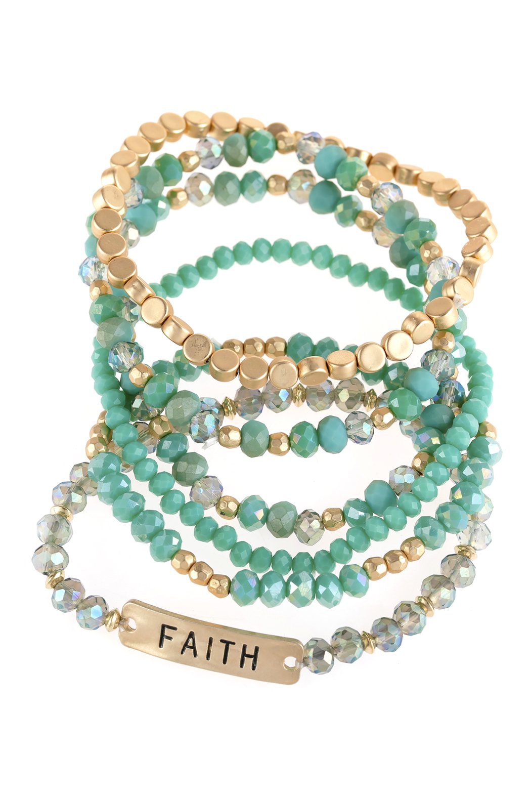 "Faith" Charm Mixed Beads Bracelet - 5 COLORS -