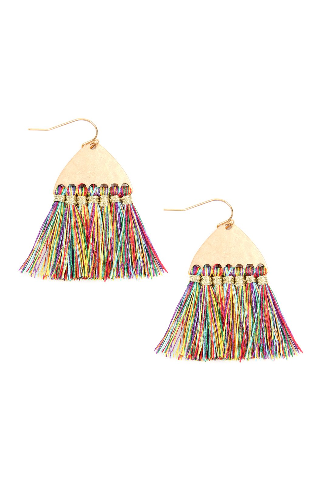 Thread Tassel Hammered Metal Hook Earrings - 11 COLORS -