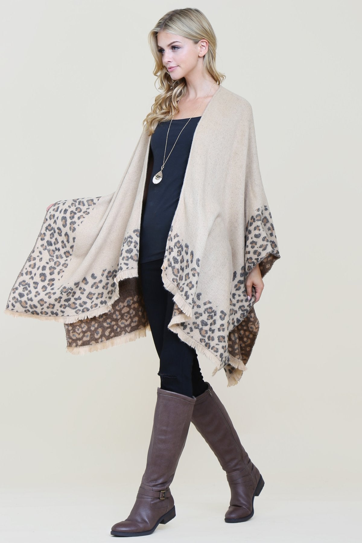 Riah Fashion - Brown Leopard Print Shawl Cardigan - 1 COLOR -