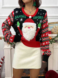 Thumbnail for SANTA'S FAVORITE Graphic Long Sleeve Sweater - T - 1 COLOR -