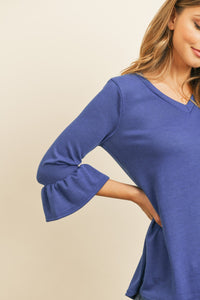 Thumbnail for Riah Fashion - Solid Bell Sleeve V-Neck Top - 5 COLORS -