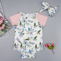 Thumbnail for Floral Short Raglan Sleeve Bodysuit with Headband - T - 4 SIZES - 1 COLOR -