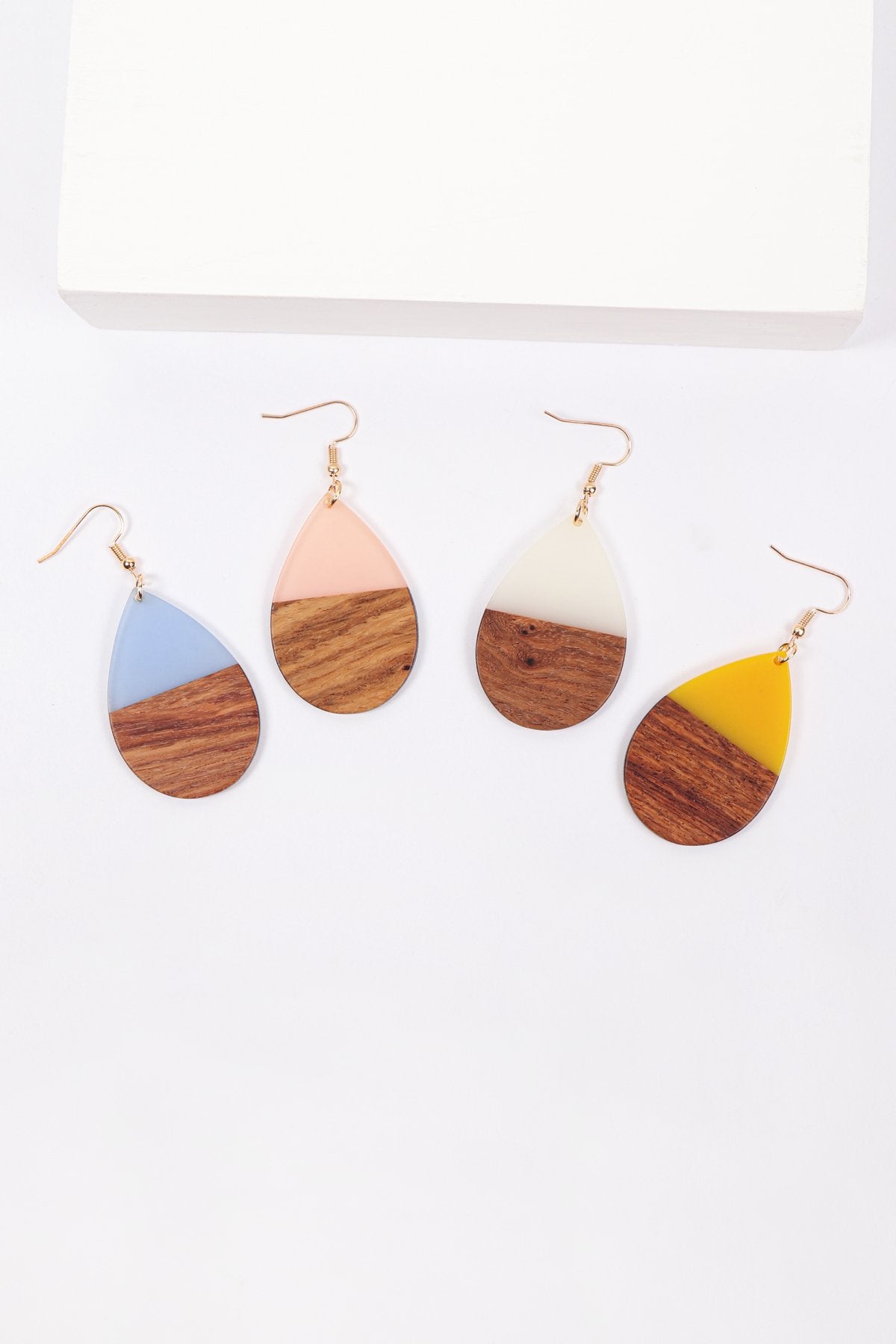 Riah Fashion - Homaica Wood Pearshape Drop Earrings - 4 COLORS -