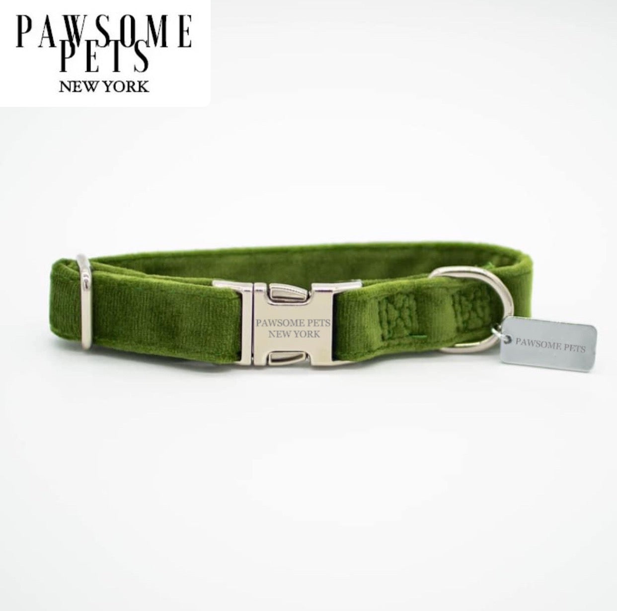 Dog & Cat Collar - Olive Green Velvet -